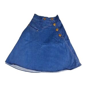 Vintage 1970's landlubber asymmetrical midi wrap denim skirt xs 24 waist